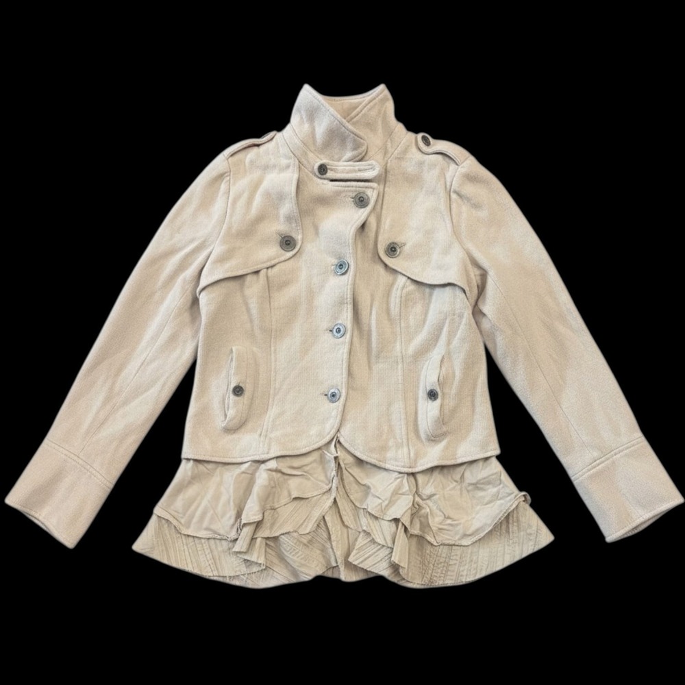 Free People Military Ruffle Jacket Women's 10 Cream Victorian Boho Romance